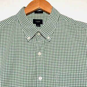 J.CREW Slim Gingham Button-Down Shirt — Green/White — Men’s Large — Slim Fit